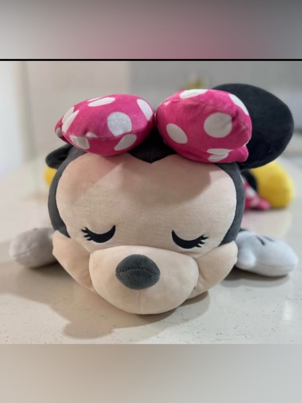 Disney Sleeping Minnie Mouse Plush with Pink and White Polka Dot Bow